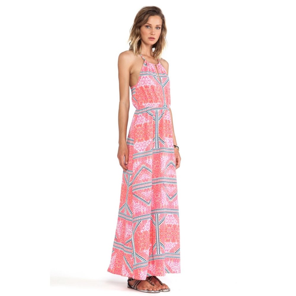 NEW MINKPINK Eastern Aztec Maxi Halter Cut-Outs Cutouts Strappy Long Sundress XS